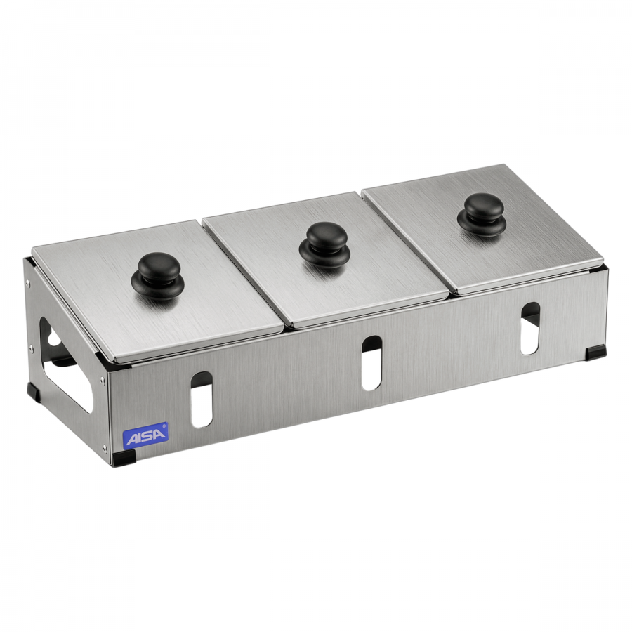Condimentadora Pizzarola Inox 3 Cubas Inox Tampa Individual - Aisa